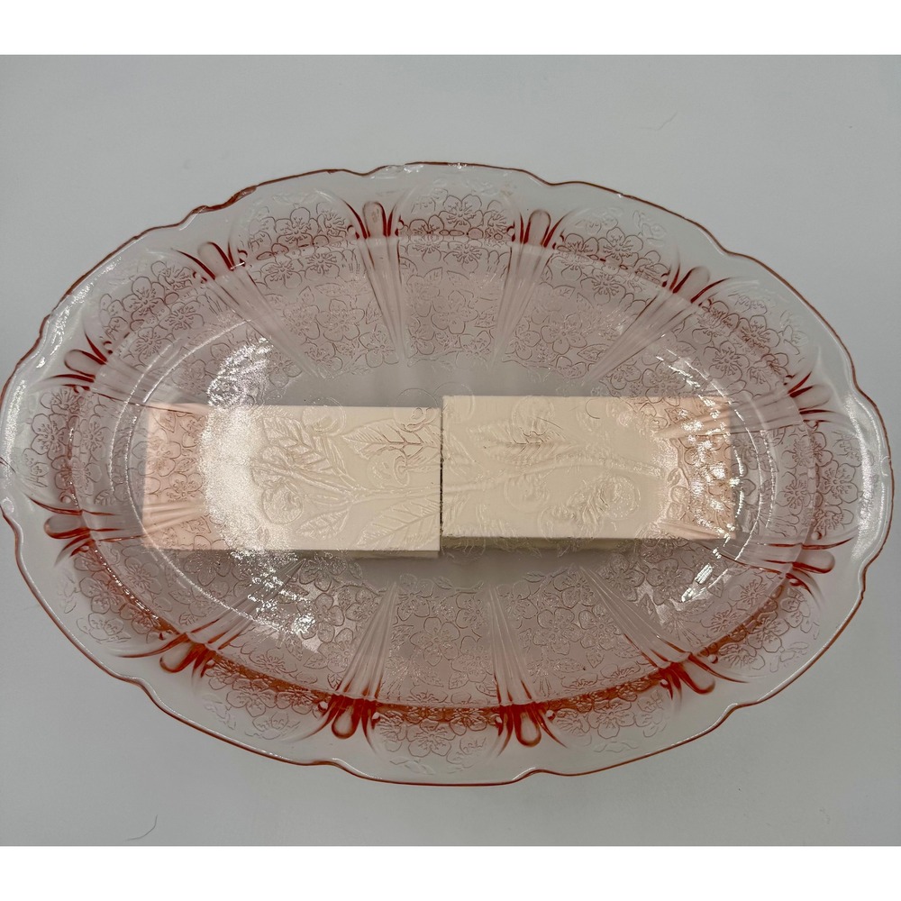 Jeannette Glass Cherry Blossom Pink‎ Depression Glass Oval Serving Platter Bowl